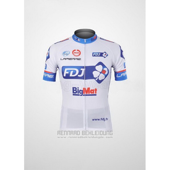 2012 Fahrradbekleidung FDJ Wei und Azurblau Trikot Kurzarm und Tragerhose